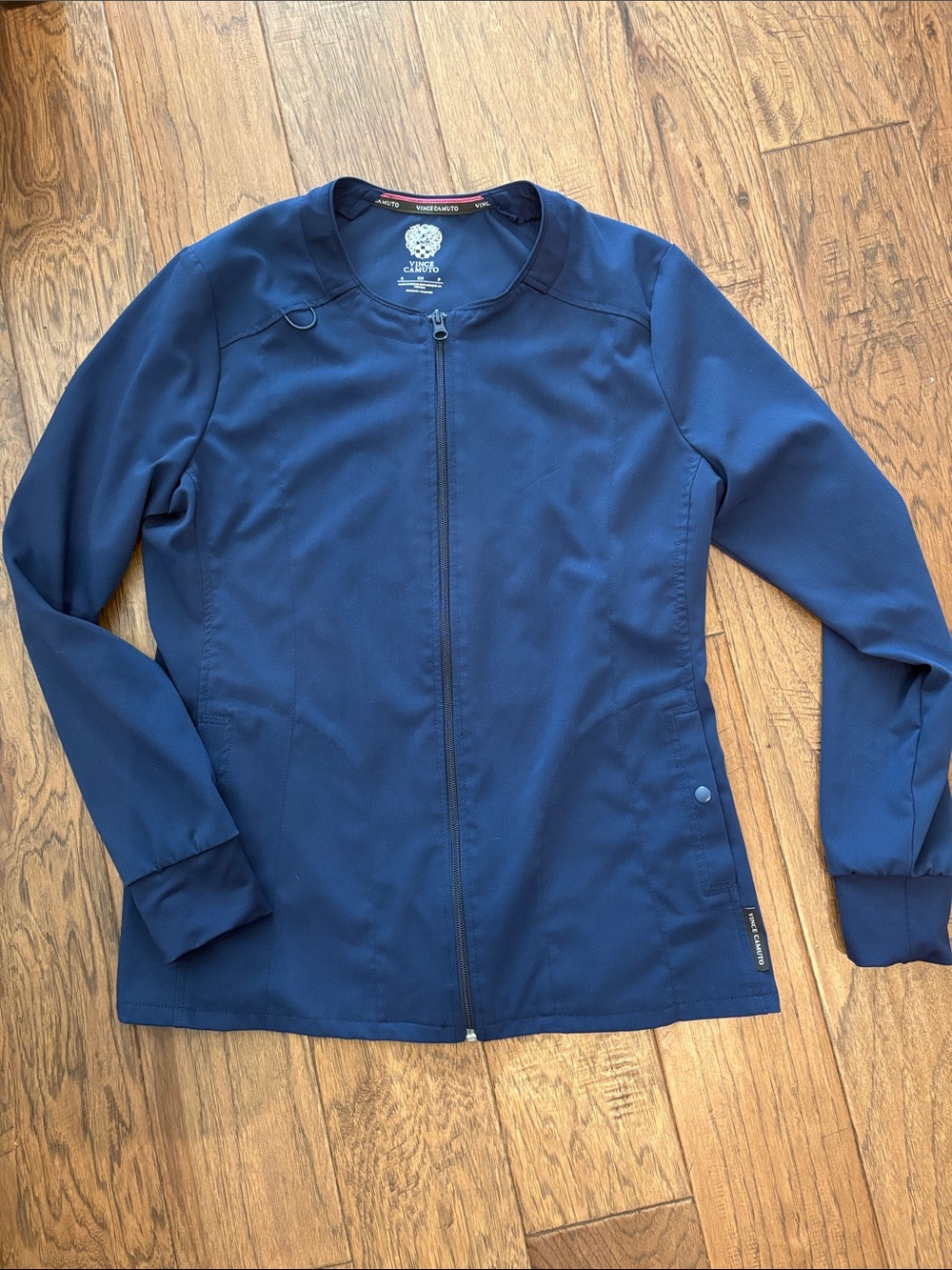 Vince Camuto Women's Navy Blue Scrub Jacket with Full Zip